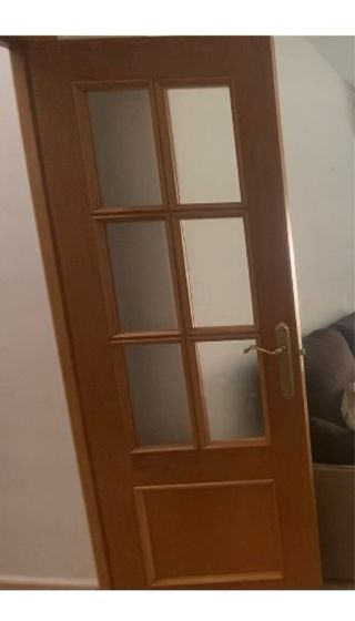 Puerta madera maciza doble cristalera roble