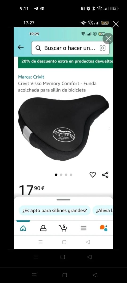 Funda sillín bici gel CRIVIT memory foam