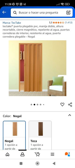 Puerta plegable PVC TecTake Nogal