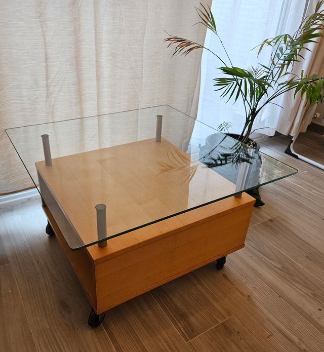 Mesa centro cristal madera