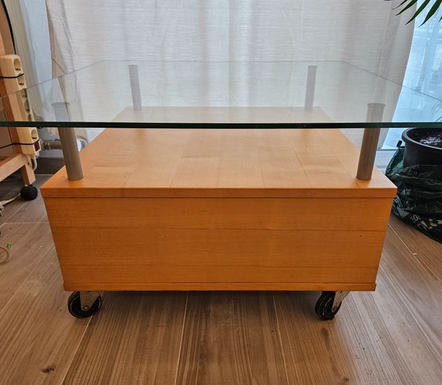 Mesa centro cristal madera