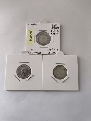 Monedas plata españolas 50 céntimos