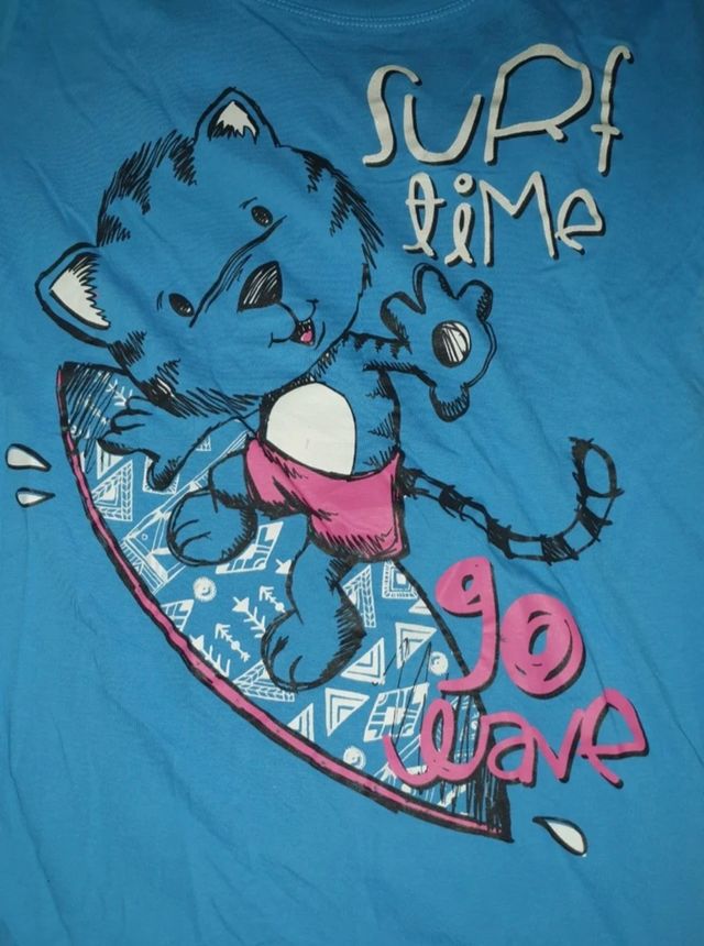 Camiseta surfero gato - Azul - Talla M