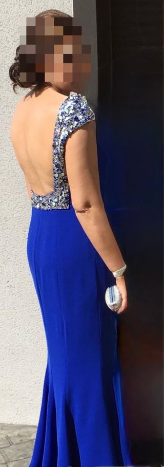 Vestido Pronovias Carol azul noche con pedreria