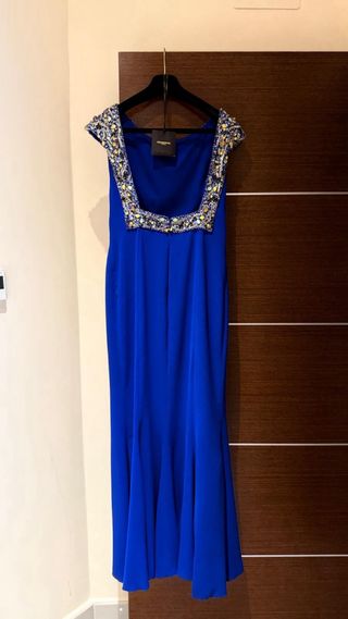 Vestido Pronovias Carol azul noche con pedreria