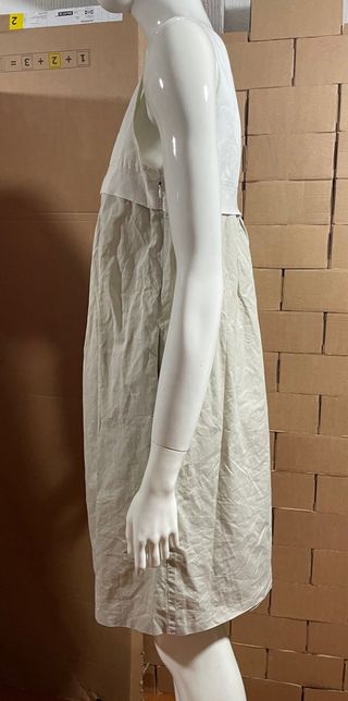 Vestido Zara L beige-blanco