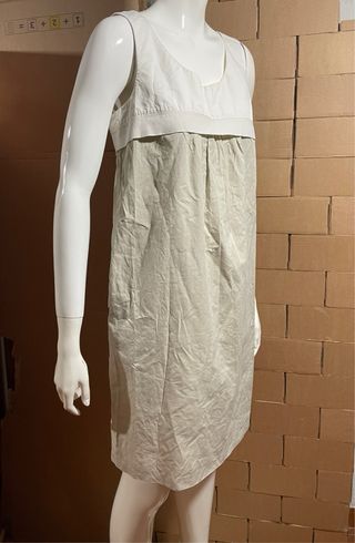 Vestido Zara L beige-blanco