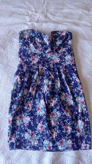 Vestido floral azul - sin tirantes