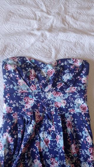 Vestido floral azul - sin tirantes