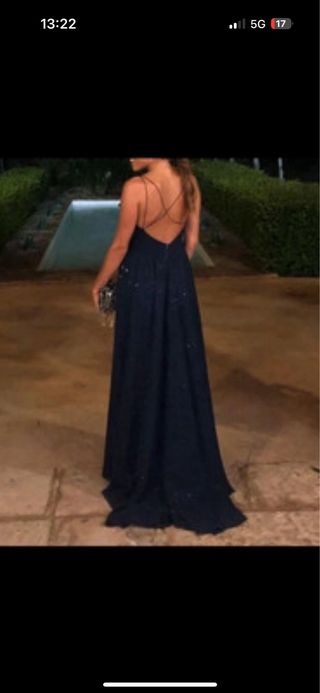 Vestido maxi azul marino pedrería