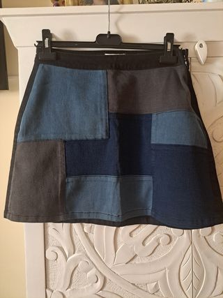 Mini Falda Vaquera Patchwork Blanco