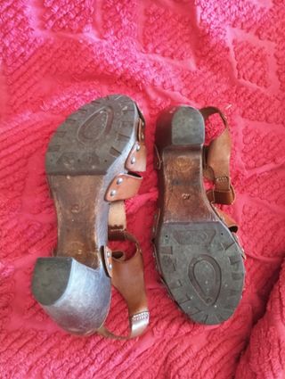 Sandalias tacón mujer cuero marrón