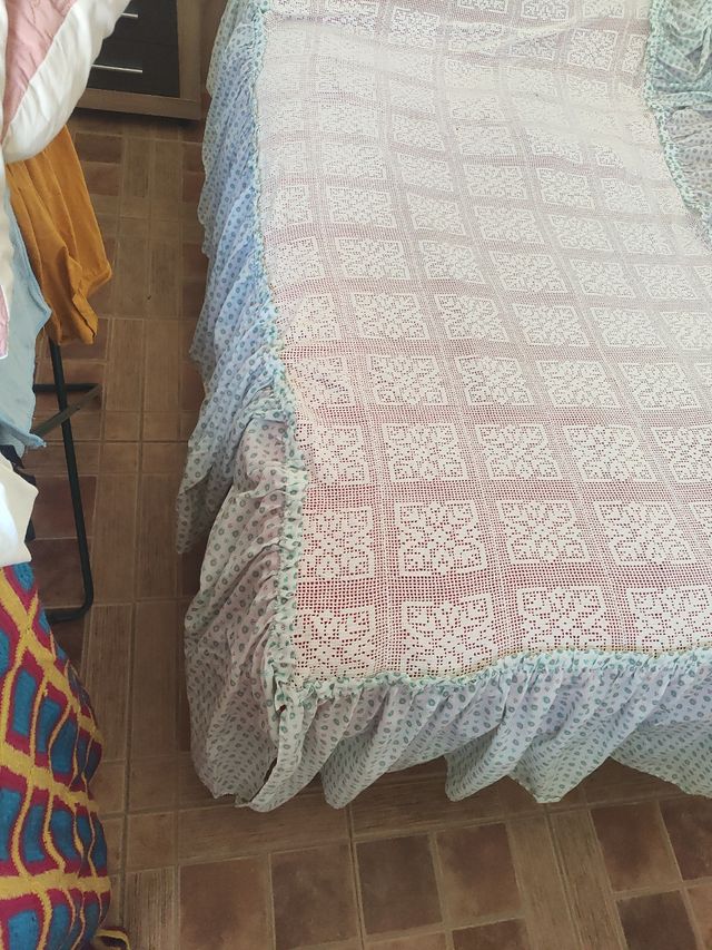 Colcha ganchillo blanco-verde