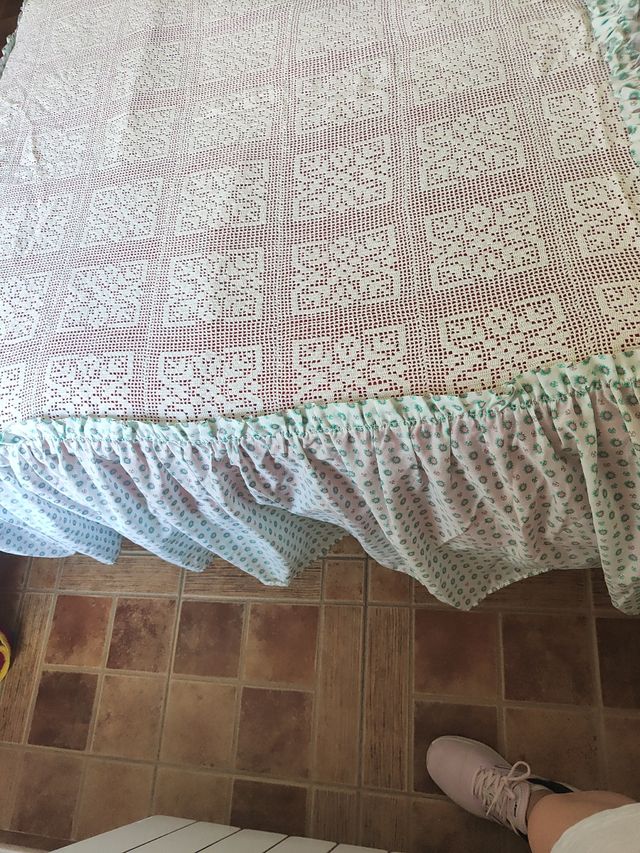 Colcha ganchillo blanco-verde