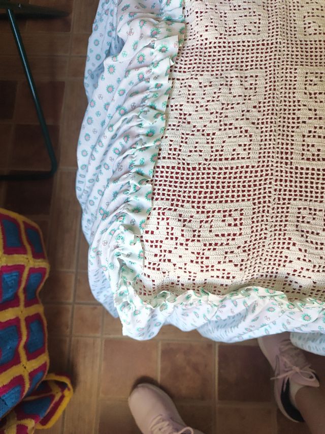 Colcha ganchillo blanco-verde