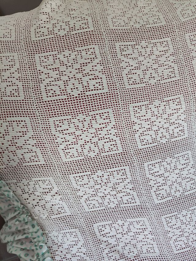 Colcha ganchillo blanco-verde