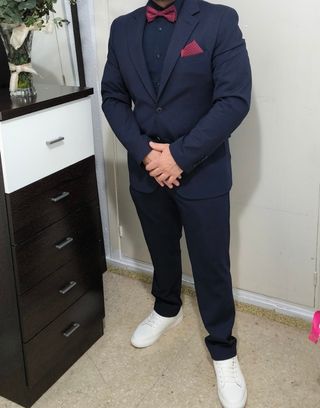 Traje azul marino elástico - Boda