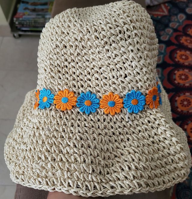 Sombrero rafia beige multicolor