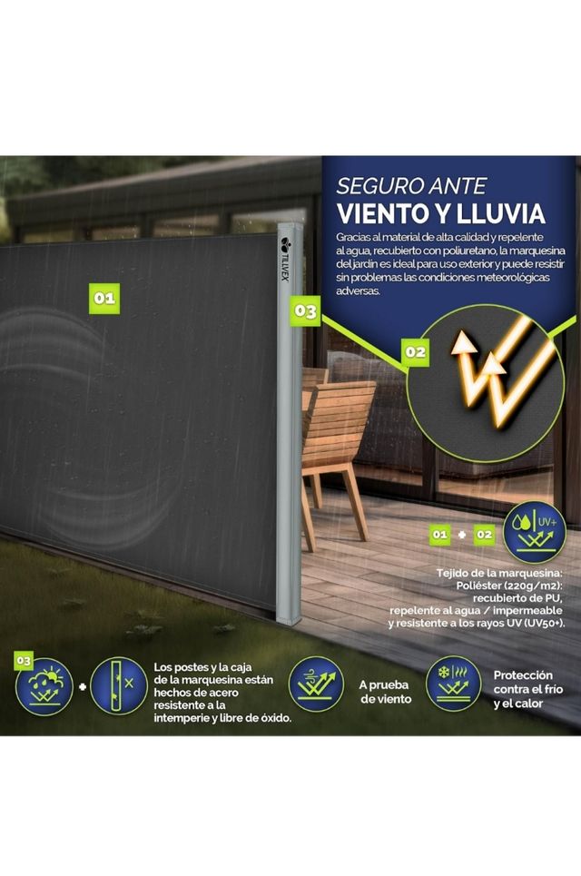 Toldo lateral extensible jardín 180x400 Tillvex