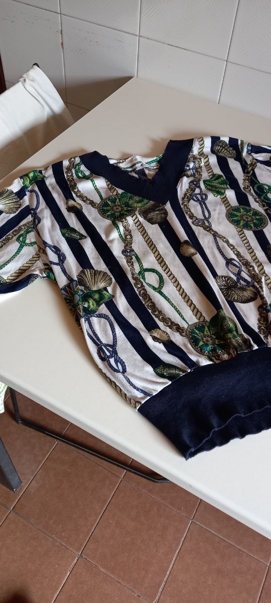 Blusa cotone estiva blu e bianca 