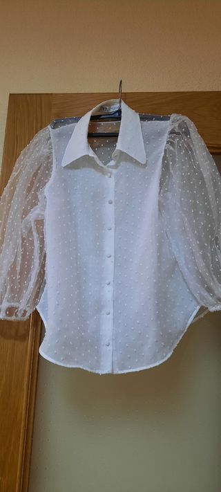 Blusa blanca lunares - Talla S
