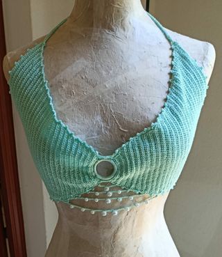 Tops crochet - multicolor y verde agua