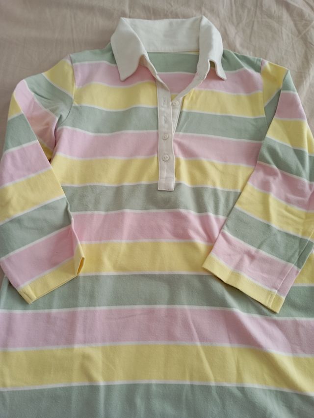 Polo rayas manga 3/4 - Talla 38. Colores pastel.