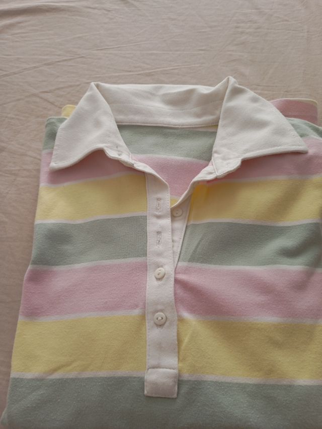Polo rayas manga 3/4 - Talla 38. Colores pastel.