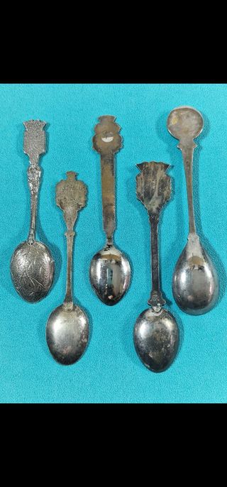 5 Cucharillas antiguas de alpaca coleccionables
