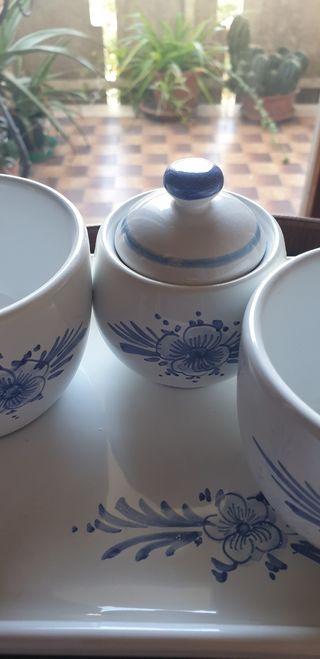 Servizio tè 2 tazze, porcellana, blu