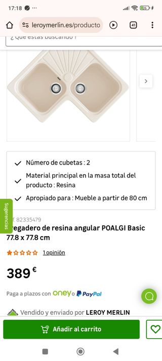 Fregadero esquinero POALGI Basic 77x78cm