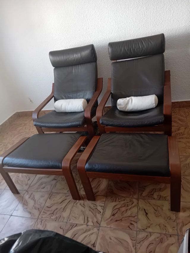 Sillones Poang de Piel + Reposapiés