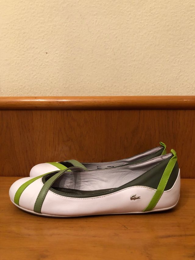 LACOSTE - bailarinas verde-blanco 41