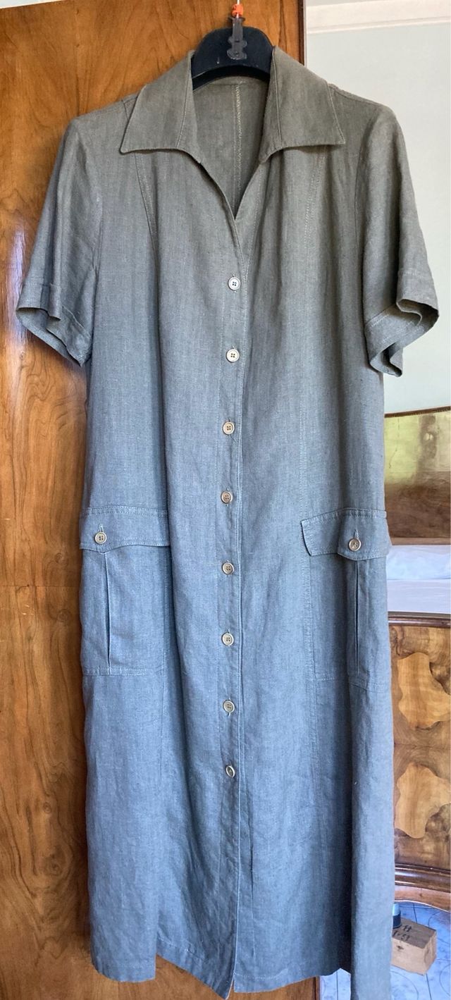 Abito lino verde oliva 100% lino