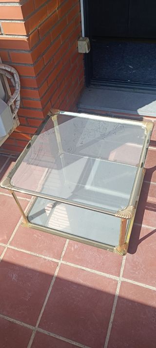Mesita centro cristal dorada