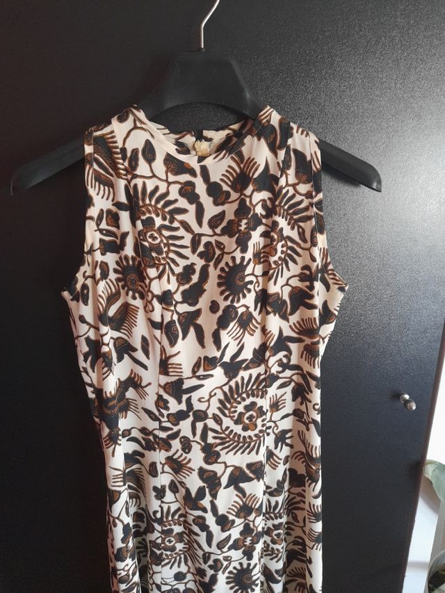 Vestido midi seda marrón blanco