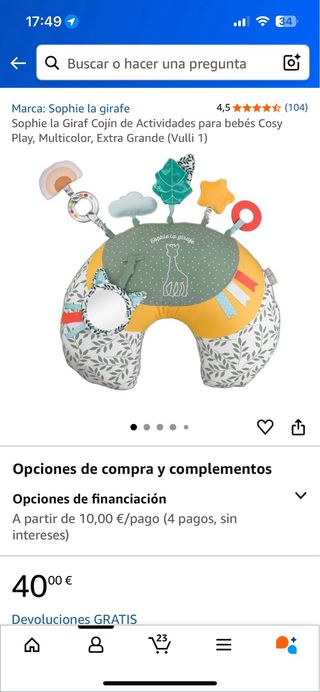 Cojín actividades bebé Sophie la girafe