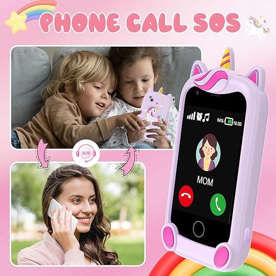 Teléfono infantil rosa con funda unicornio