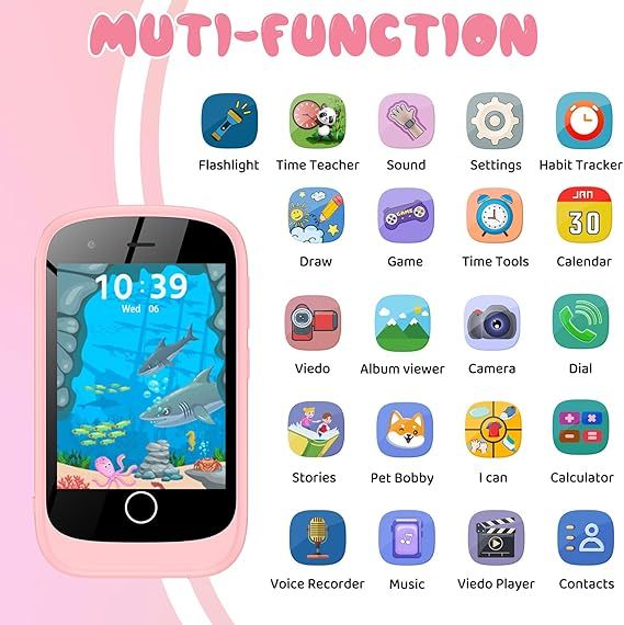 Teléfono infantil rosa con funda unicornio