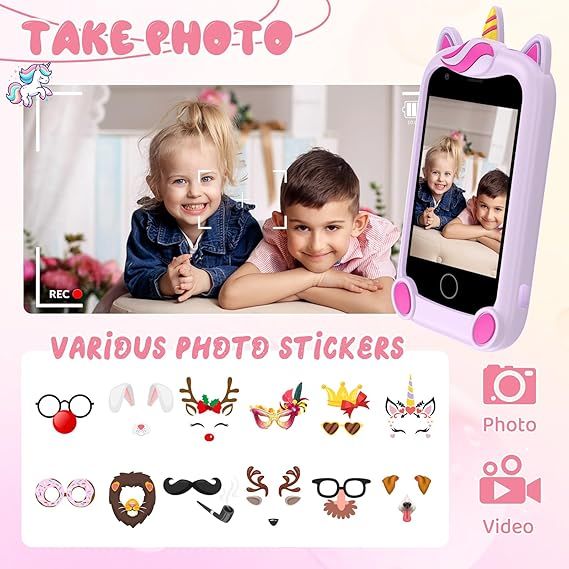 Teléfono infantil rosa con funda unicornio