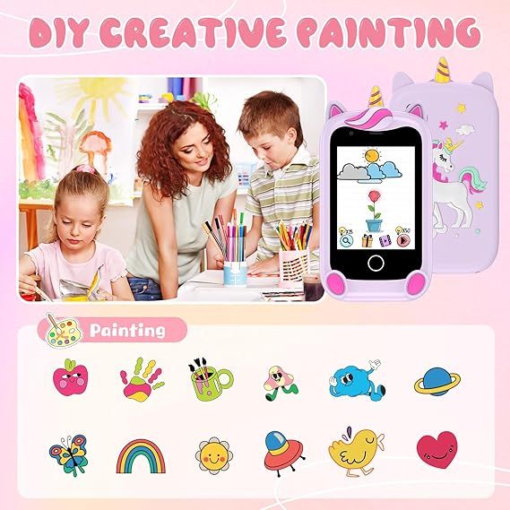 Teléfono infantil rosa con funda unicornio
