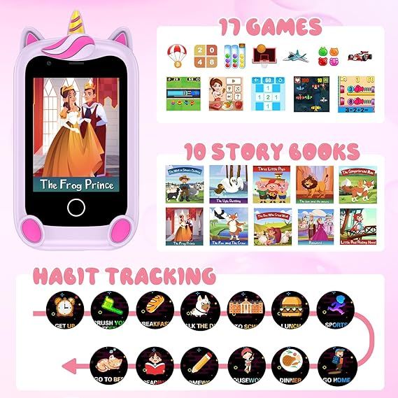 Teléfono infantil rosa con funda unicornio