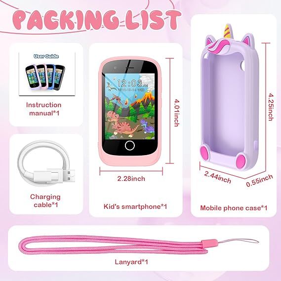 Teléfono infantil rosa con funda unicornio