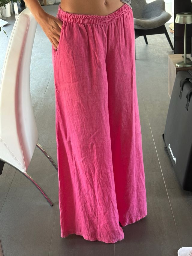 Pantalones palazzo de 100% lino fucsia.