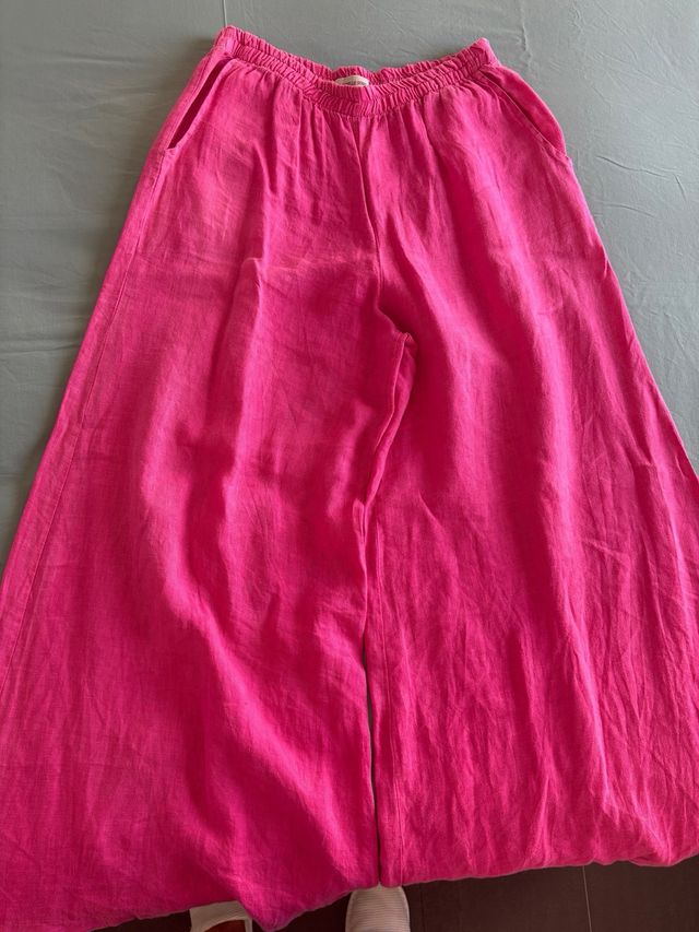 Pantalones palazzo de 100% lino fucsia.