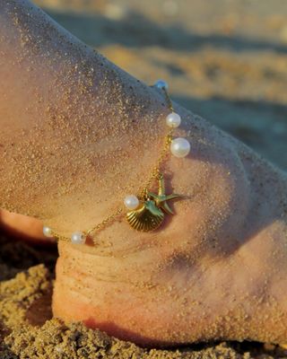 Pulsera playa dorada con perlas naturales