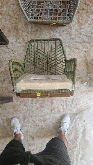 Silla jardín beige - ratán y madera