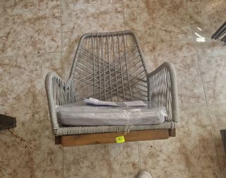 Silla jardín beige - ratán y madera