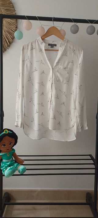 Camisa blanca estampado pájaros - M