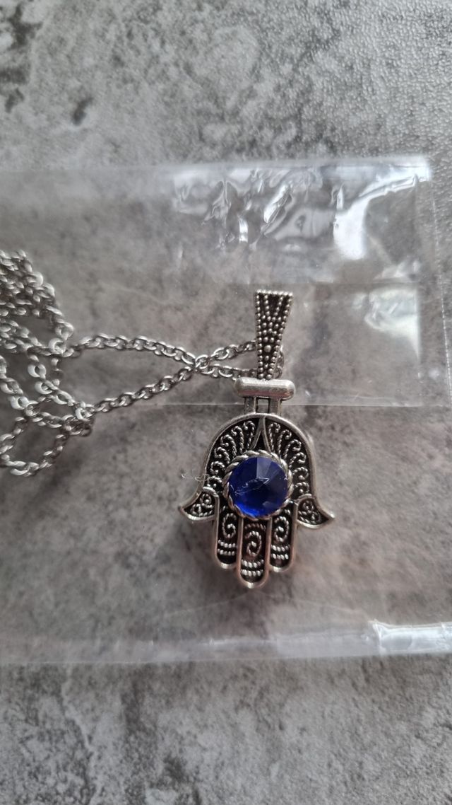Colgante Mano Fátima azul plata